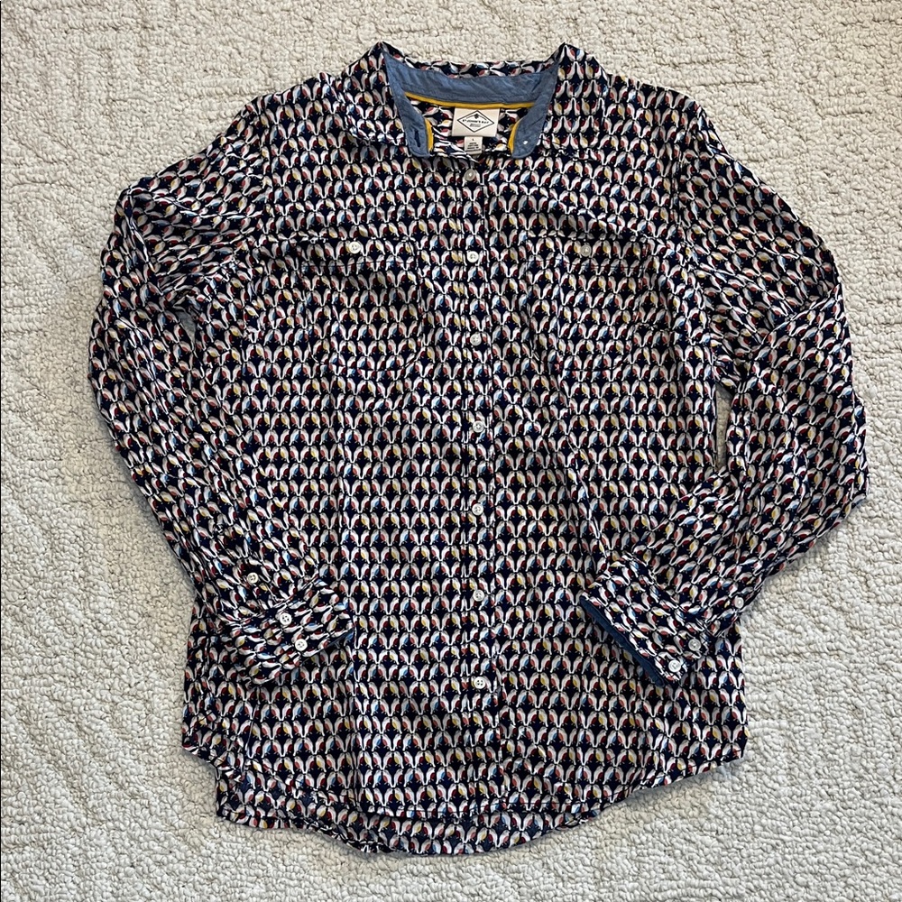 Button front long sleeve bird pattern multi color size Large